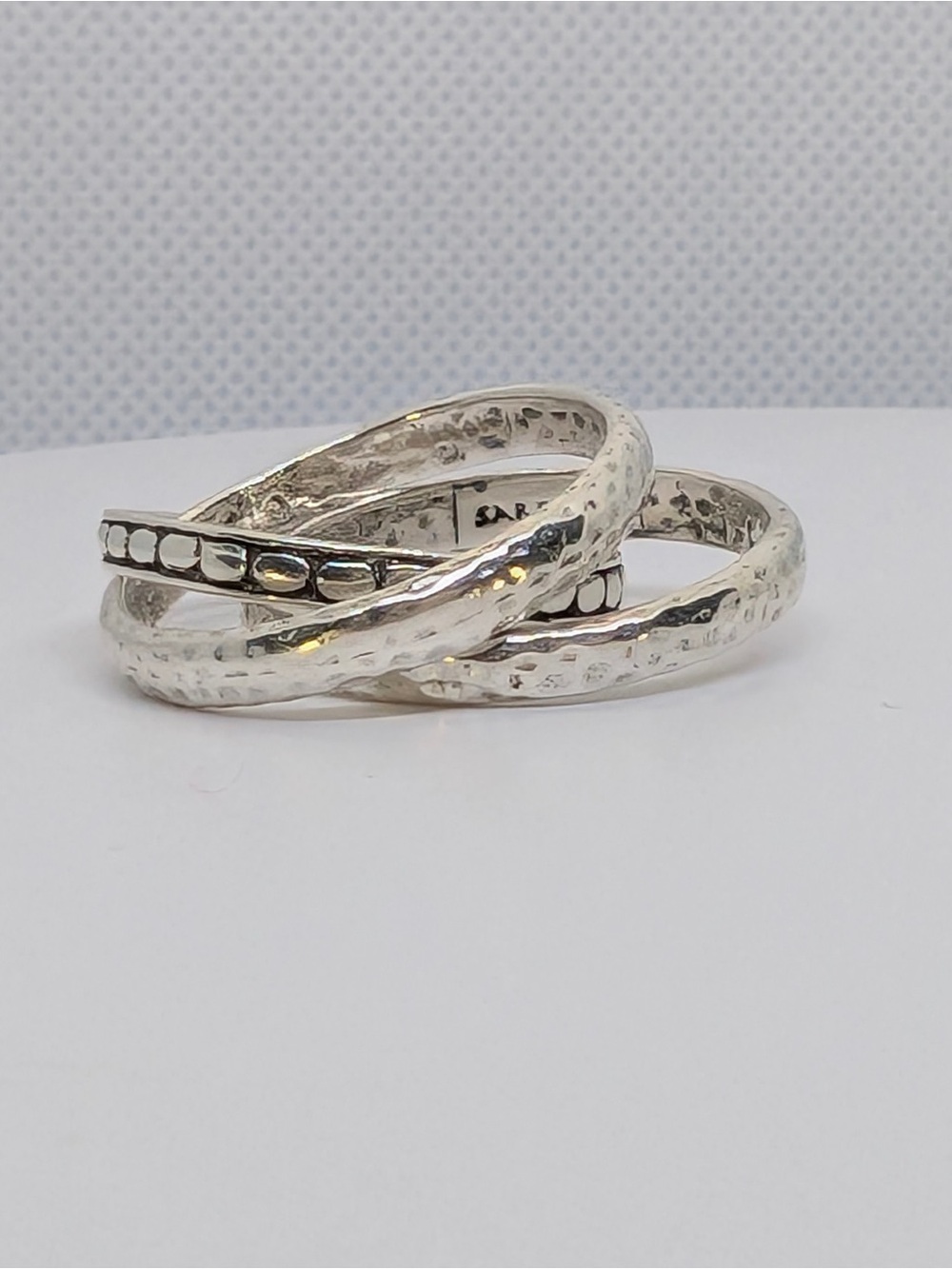 Sarda 925 Sterling Silver Interlocking Knot Ring hammered & high polish size 8.5